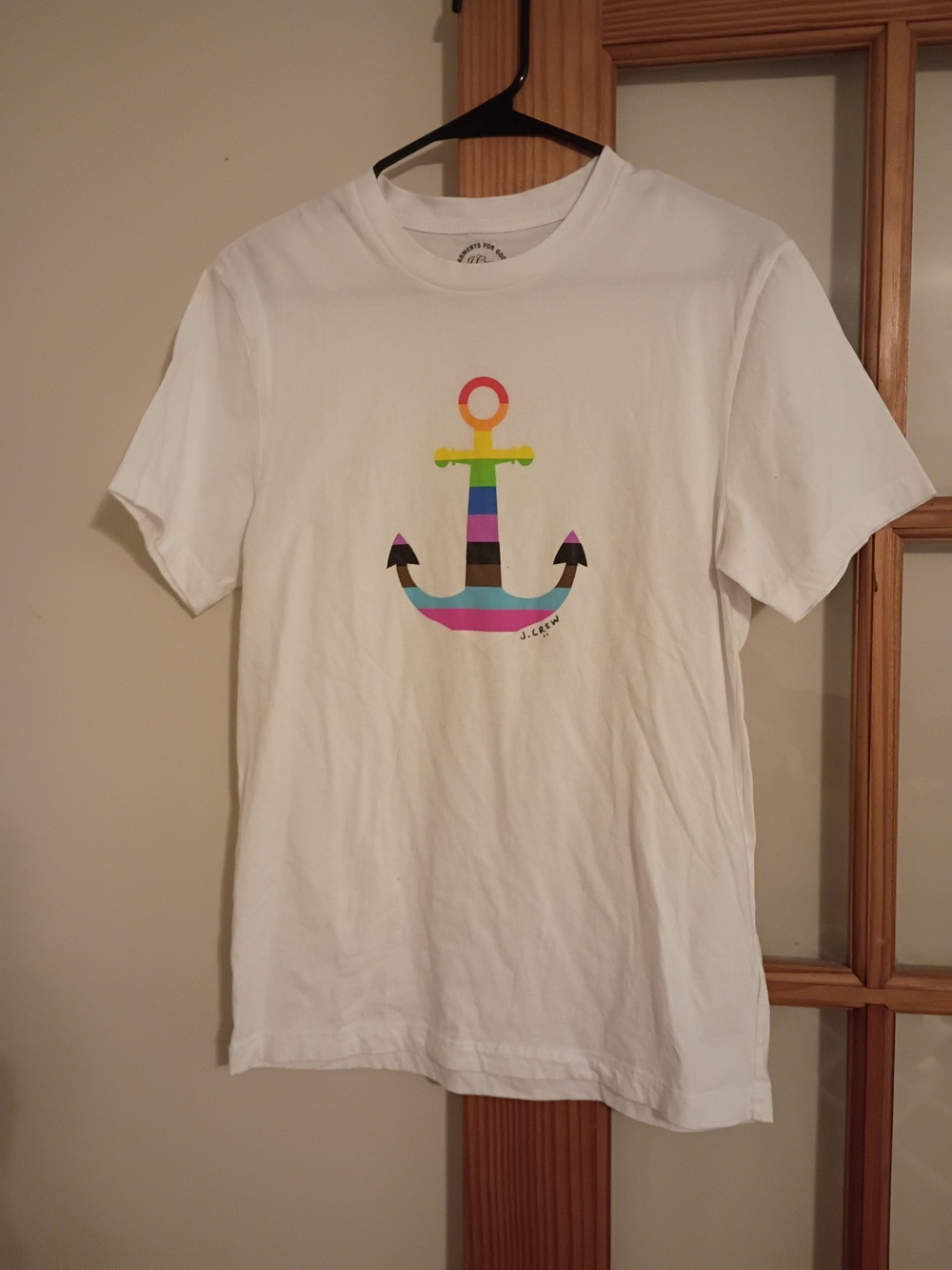 J. Crew White Short-Sleeve Tee with Rainbow Anchor